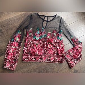 SHEIN Embroidered Mesh Top